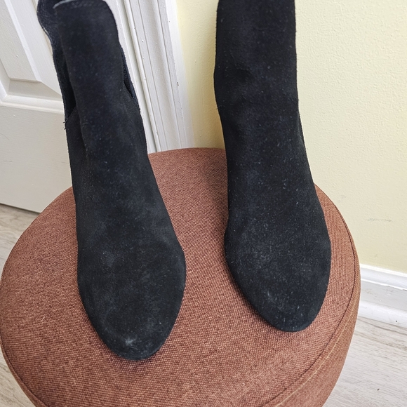 Steve Madden Black Leather Suede Block Ankle Boots Size 8M - Picture 5 of 9